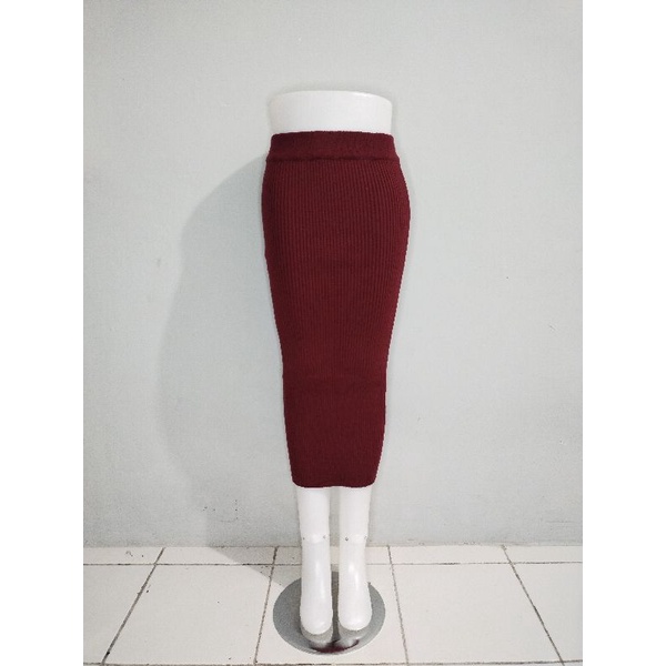 rajut premium, rok span rajut, rok span rajut, rok knit rajut premium-maroon