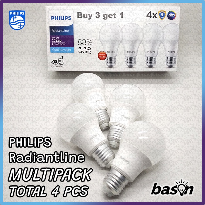 PHILIPS RadiantLine LED Bulb Paket Multipack 9W Putih - isi 4bh