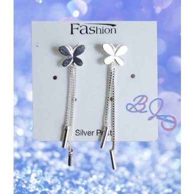 ANTING MODEL TUSUK BUNGA SILVER  TITANIUM/ ANTING  PANJANG TITANIUM/ AKSESORIS WANITA