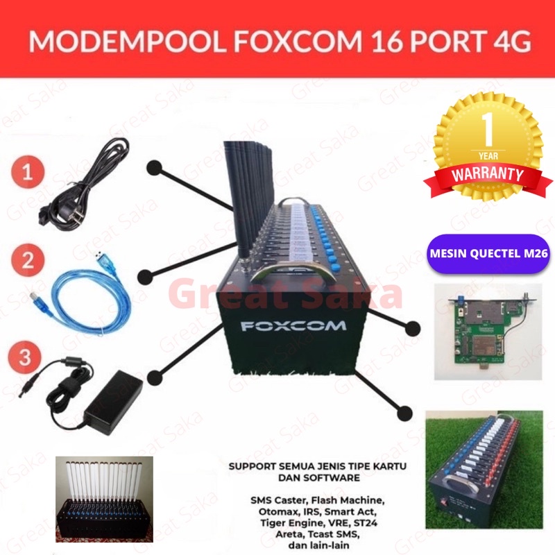 MODEMPOOL FOXCOM 16 PORT 4G | MODEMPOOL CHIPSET M26 GARANSI 1TAHUN