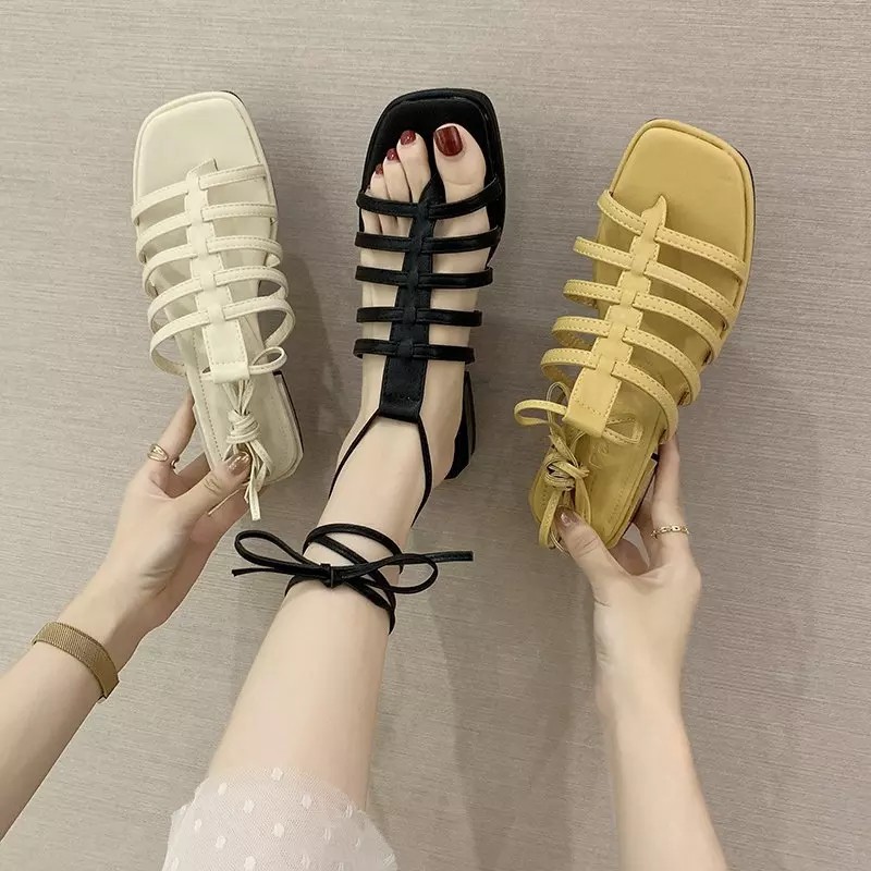 SANDAL TALI WANITA HAK PENDEK HEELS SLOP TALI