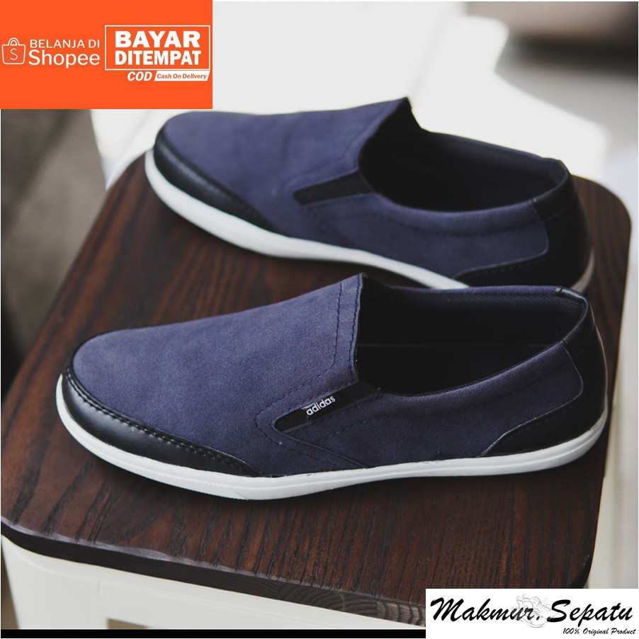 BIG SALE !! Sepatu Pria Murah Adidas Advantage Suede Navy Kasual Slip On Stylish Santai Kerja