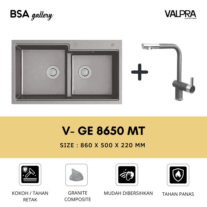 BAK CUCI PIRING WASTAFEL DAPUR 2 LUBANG / KITCHEN SINK VALPRA + KERAN