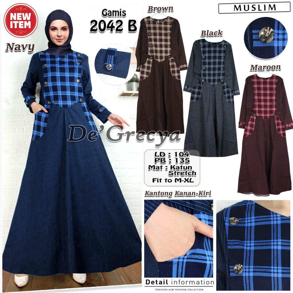 DGC SHOP 2042B GAMIS 105 KATUN STRECH SALUR MIX MOTIF KOTAK