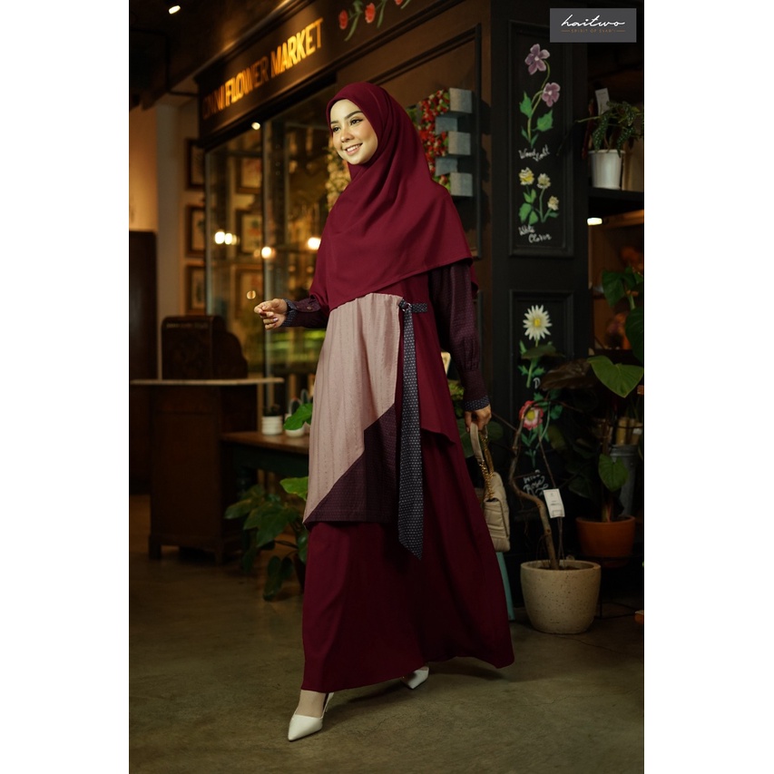 Haitwo Cresedia 019 bahan  019 Bahan Morelli Stretch mix Dobby Gamis set Hijab Syari OOTD