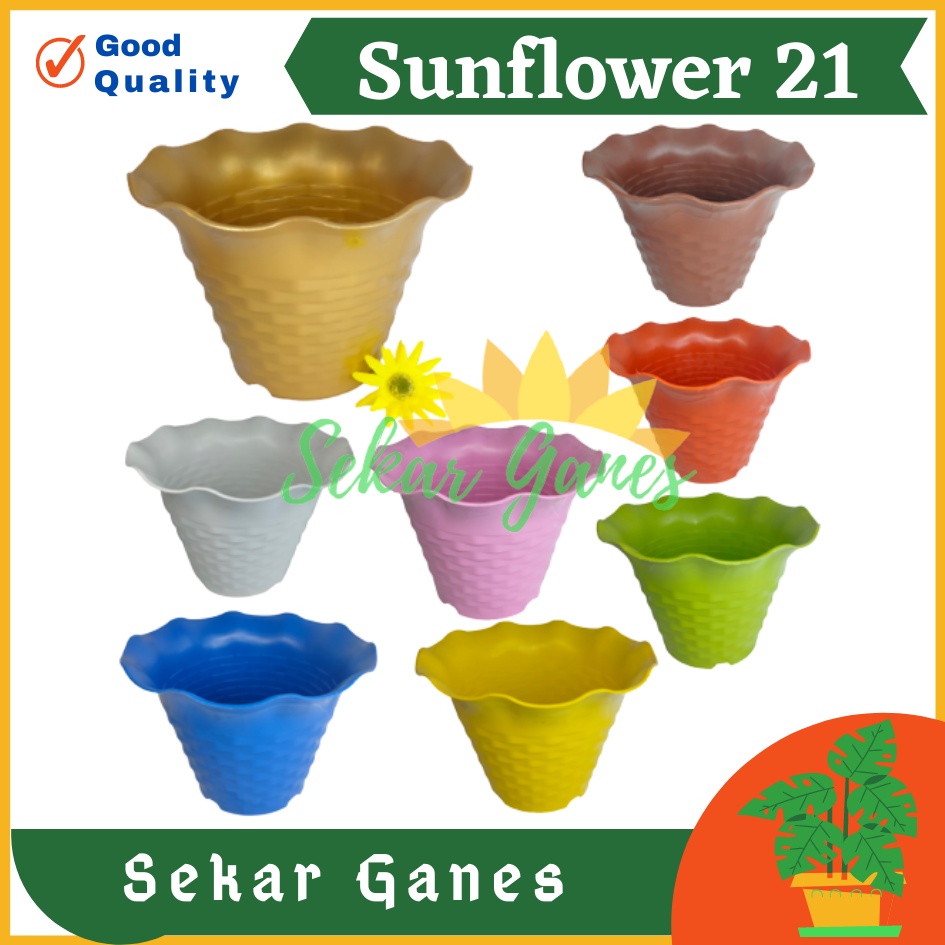 Pot Besar Sun Flower Mdn 21 Motif Bata Pot Bunga Sunflower Warna Warni Bkn Pot Tawon Pirus 21 24