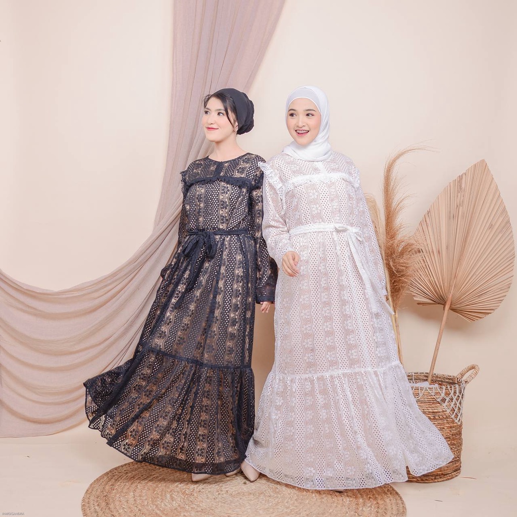 Gamis lebaran terbaru dress gamis brokat busui brokat hari raya modern baju brokat kekinian fashion 