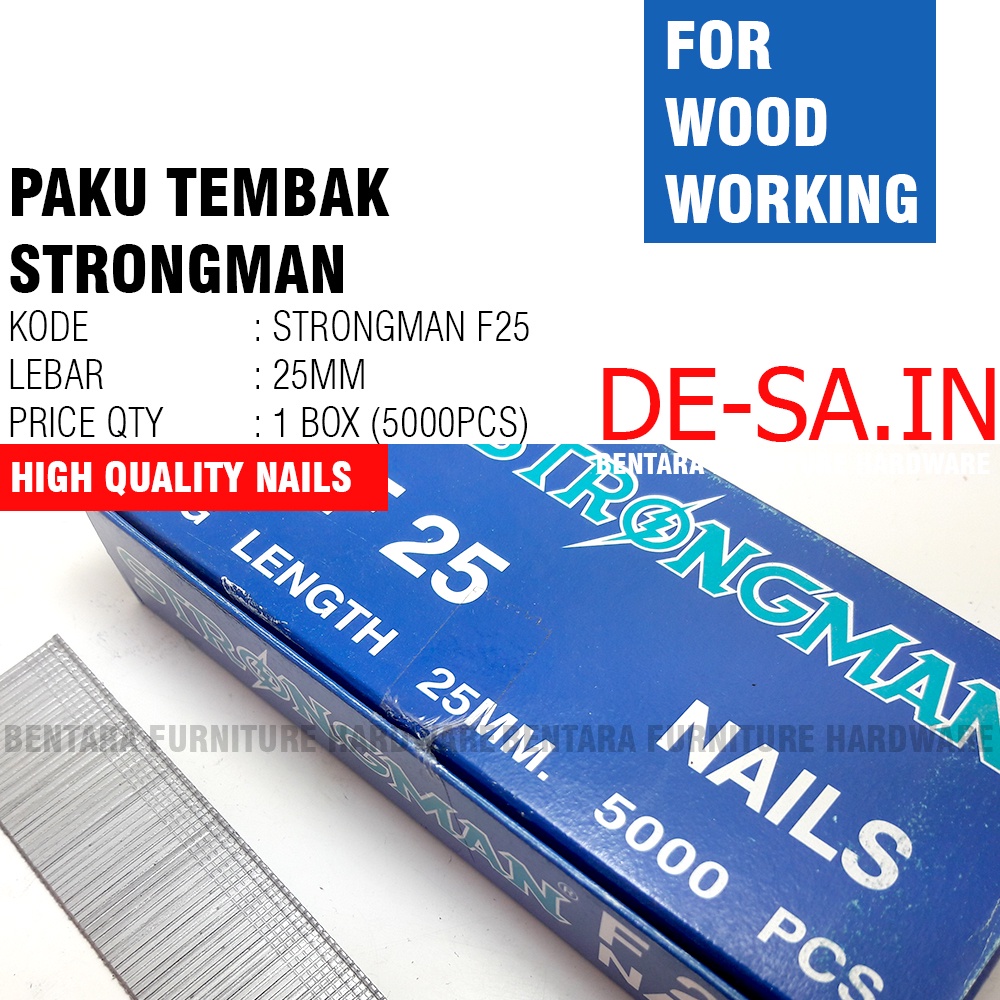 STRONGMAN  F25 - (25 MM) HIGH QUALITY Finish Nails Paku Tembak (1 Box = 5000pcs) (2.5 CM)
