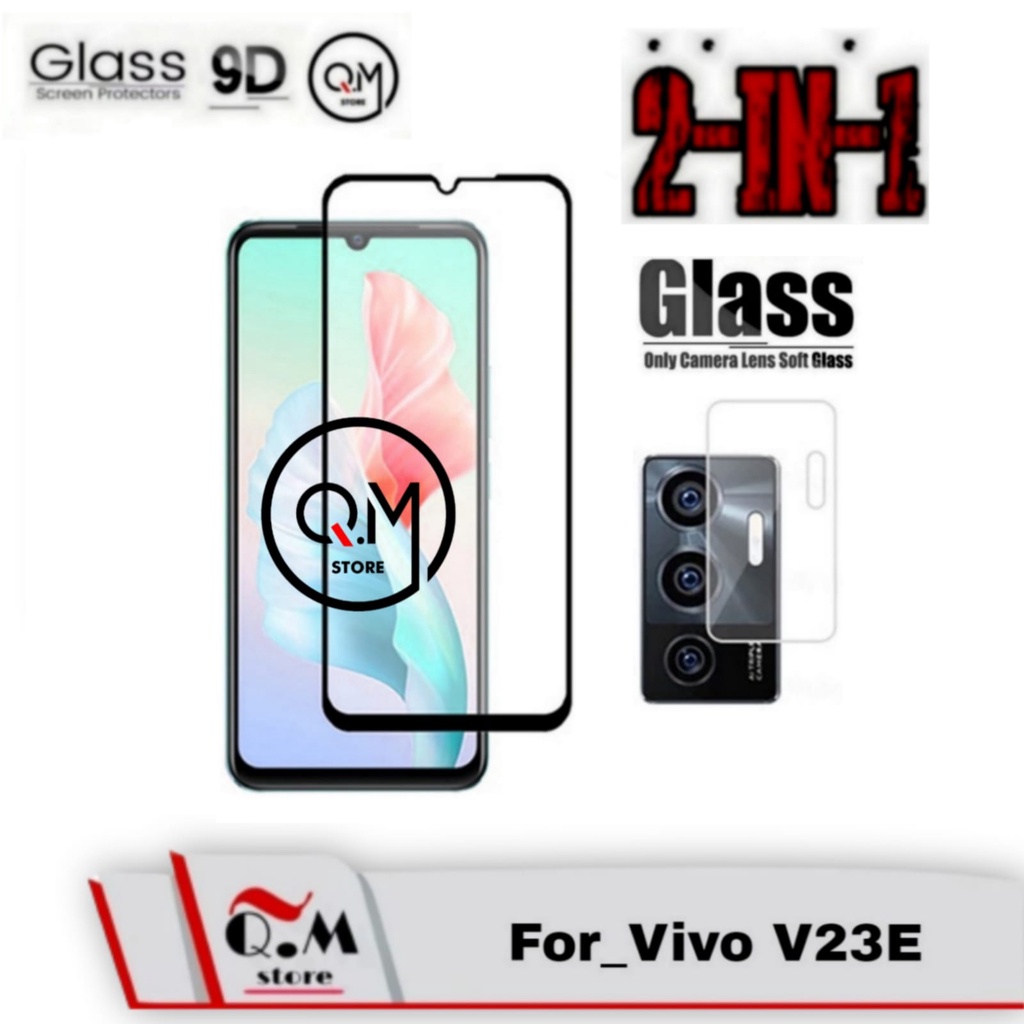 Promo 2 IN1 Vivo V23E Tempered Glass Anti Gores Pelindung Layar Full 9D FREE Camera VIVO V23E