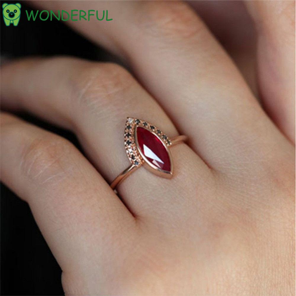 ✿✿2 In 1 Cincin Ruby Bentuk Belah Ketupat Warna Rose Gold Untuk Wanita