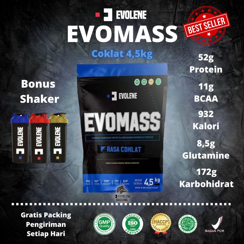 Evolene Evomass 4,5kg rasa coklat + Bonus Shaker
