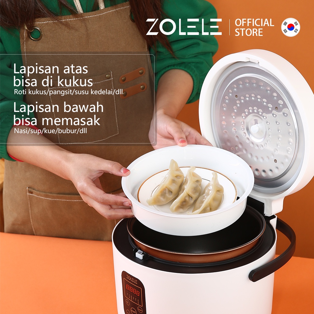 ZOLELE Smart Rice Cooker 1.2L Penanak Nasi 3-6 Porsi Panci Listrik Large Capacity Electric Cooker Pot Multi Non Stick Pressure Cooker Home Kitchen Serbaguna Fry Pan Kukus Steamer Portable ZB003