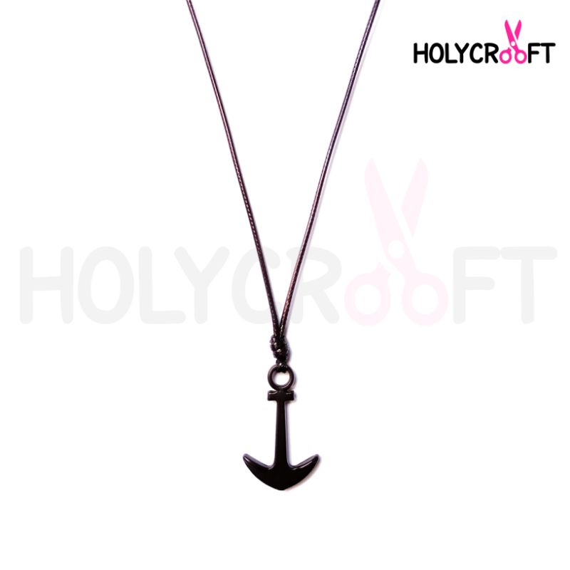 Kalung Pria Wanita Keren Tali Hitam Panjang Liontin Bandul Jangkar Besi Aksesoris