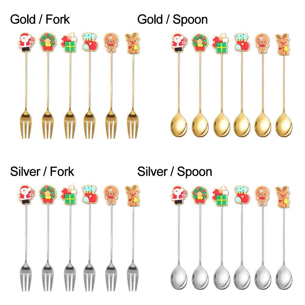 Top 6 Pcs Sendok Natal Tahun Baru Peralatan Makan Dapur Dessert Stainless Steel Spoon