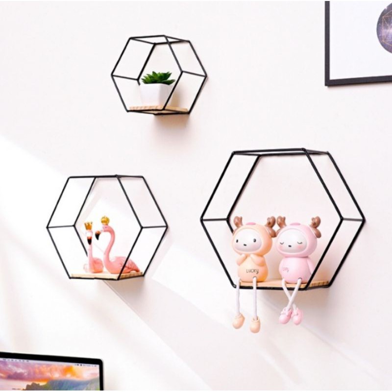 [Set 3pcs] Rak Dinding Hexagonal Besi untuk Dekorasi Ruangan dari Abik Store