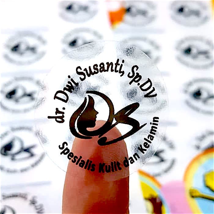 

label nama waterproof / sticker anti air Transparan Bulat