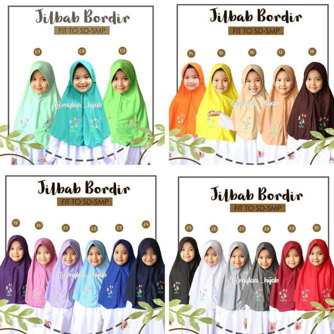 jilbab anak termurah Hot List Jilbab Serut Bordir Anak Sekolah Sd Smp Bahan Kaos Pe Oranye ready