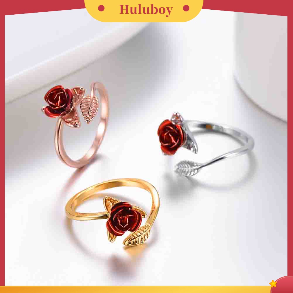 Huluboy Cincin Wanita Model Terbuka Desain Bunga Mawar Adjustable Untuk Pernikahanpertunanganhadiah