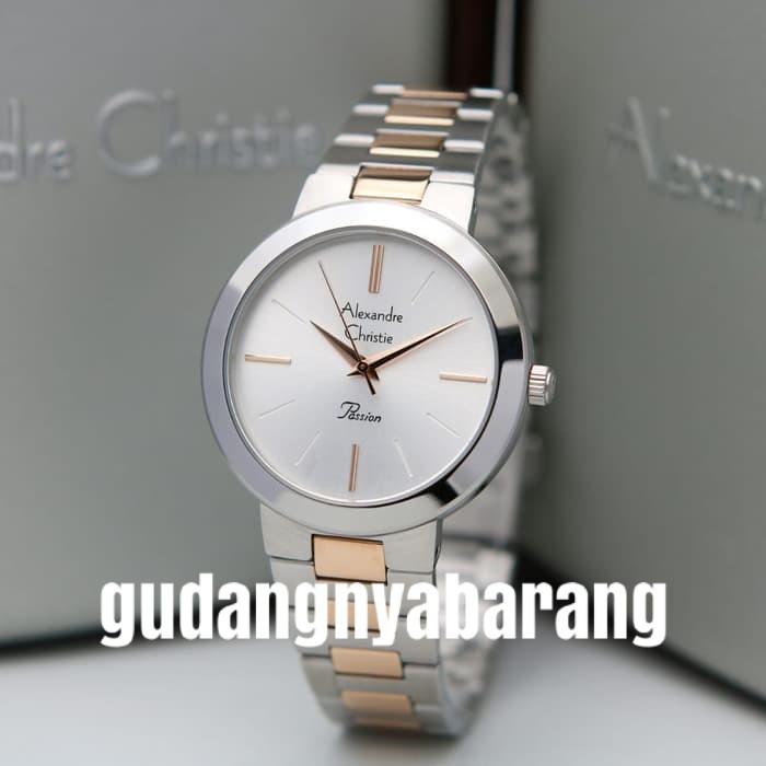 Jam Tangan Wanita - Cewek - Woman Alexandre Christie AC 2838 Silver Rose Gold Original Cantik