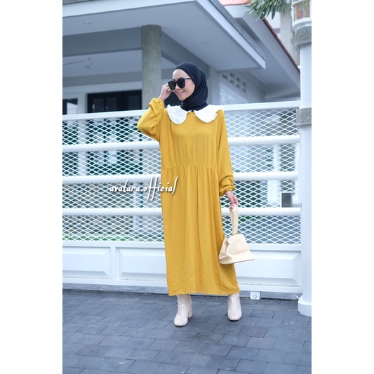 Midi rayon crincle polos kerah putih/midi jumbo rayon crincle / rayon crincle premium jumbo /dress muslim polos jumbo