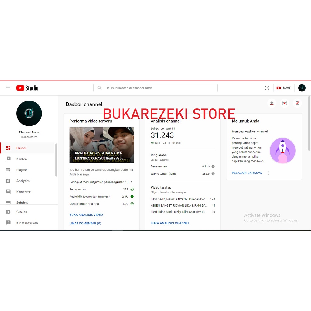 [SOLD] Akun Youtube Murah Subs 31rb Belum monet tanpa pelanggaran