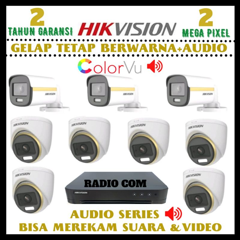 PAKET CCTV HIKVISION COLORVU 2MP 16 CHANNEL 9 KAMERA SIANG MALAM BERWARNA+AUDIO SERIES