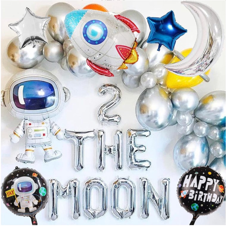 Ornamen Balon Bentuk Ufo Spaceman Rocket 4D Bahan Aluminum Foil Untuk Dekorasi Pesta Ulang Tahun Anak