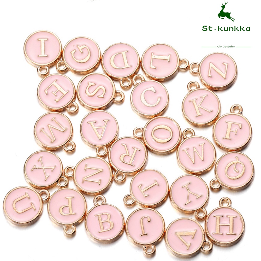 1pc 12mm Liontin Huruf Pink Untuk Membuat Perhiasan Kalung / Gelang DIY