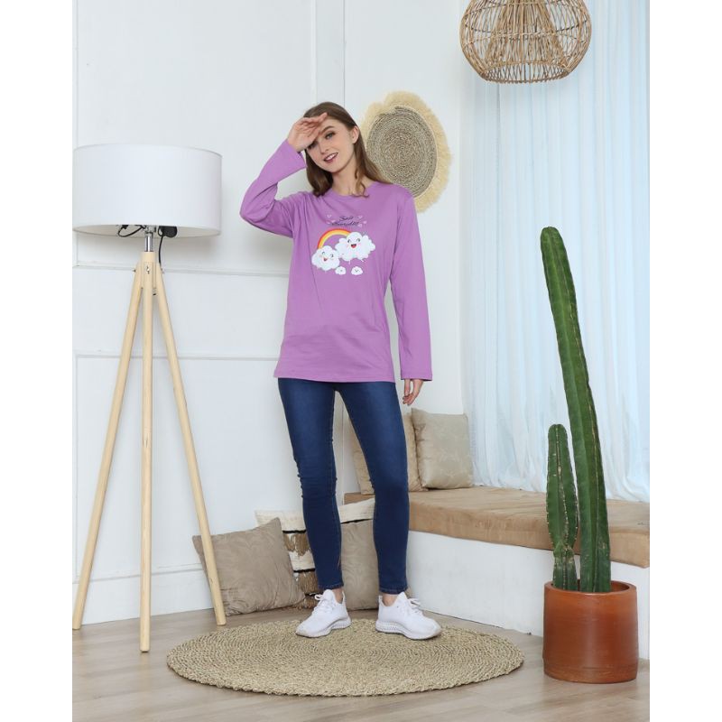 kaos baju lilac awan bershka lengan panjang big size