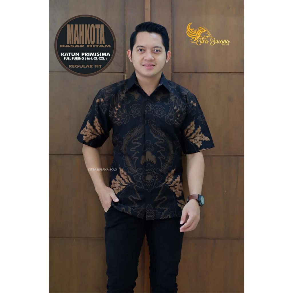 MAHKOTA PENDEK Kemeja Batik Pria Full Furing Bahan Katun Halus Primisima