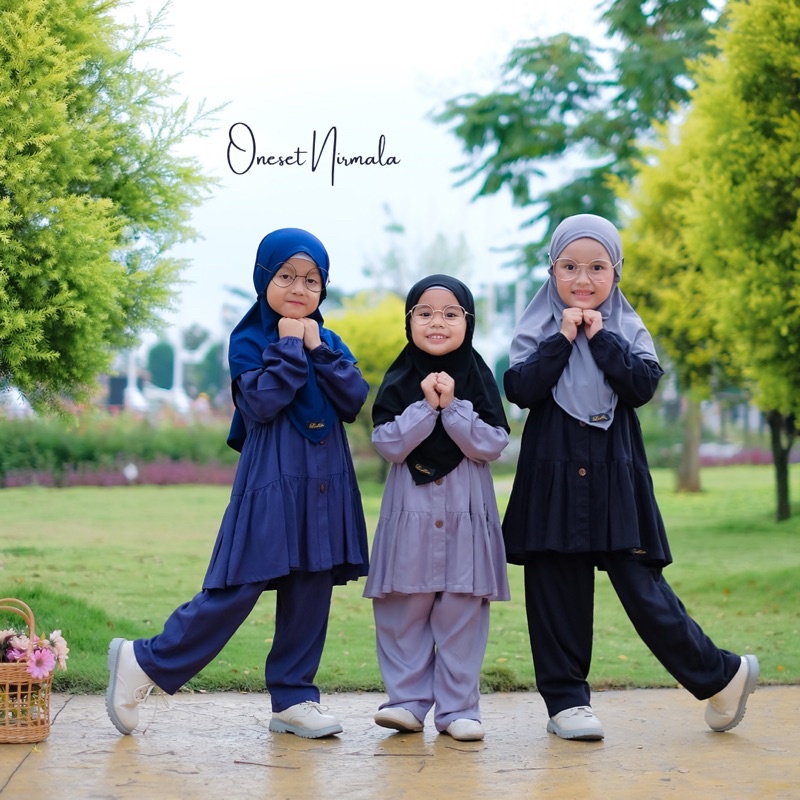 One set Anak NIRMALA- Setelan celana anak perempuan rayon polos 1 2 3 4 5 6 7 8 9 10 tahun Paud SD murah premium by listiaforkids