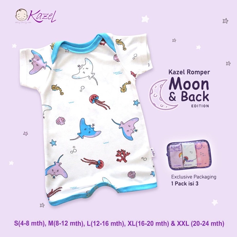 Kazel Romper Moon &amp; Back Girl Edition 3pcs Romper Bayi Pakaian Bayi Perempuan