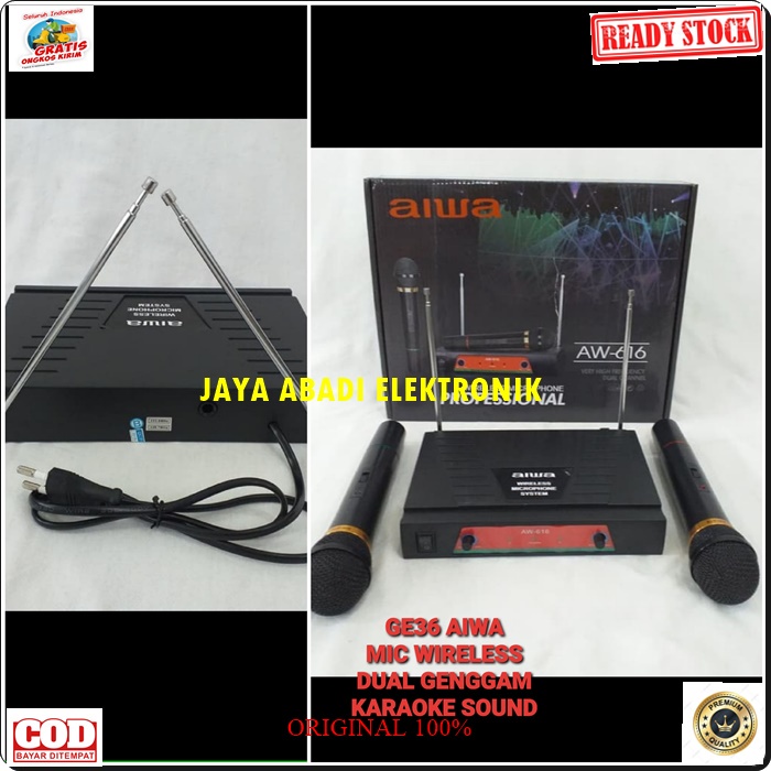 G36 AIWA MIC WIRELESS DUAL MIK WIRELES SEPASANG MIKROPON MIKROPHONE DISPLAY SOUNDBEST MICROPHONE KARAOKE VOKAL VOCAL ARTIS PROFESIONAL PRO SOUND BEST SISTEM AUDIO PANGGUNG LEGENDARY DYNAMIC PENGERAS SUARA HIFI SENSITIF MC PIDATO SEMINAR CERAMAH ACARA G36