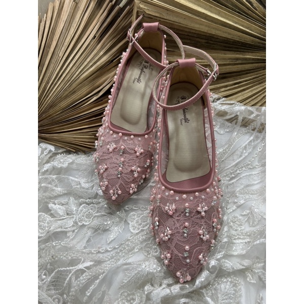 sepatu wanita wedding marmarisa dustypink tali 5cm kaca