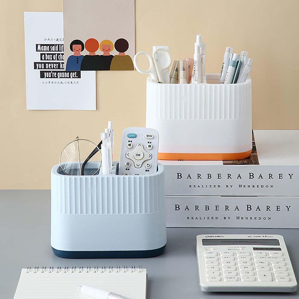 Mxbeauty Double Grid Pen Holder Hadiah Multifungsi Desktop Storage Box Alat Tulis Siswa Pensil Organizer Plastik