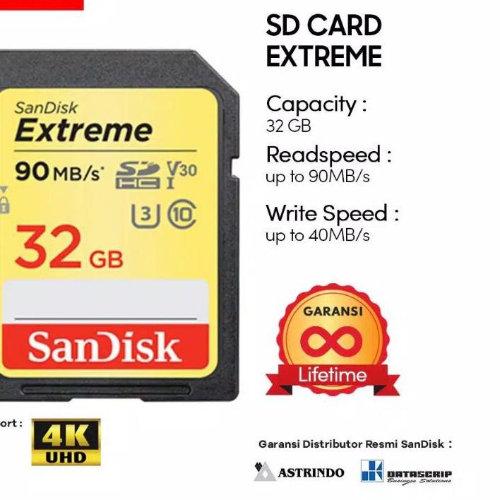 ☆ Sandisk extreme 32gb 90mbps sd card memori sandisk original sandisk official store ➢