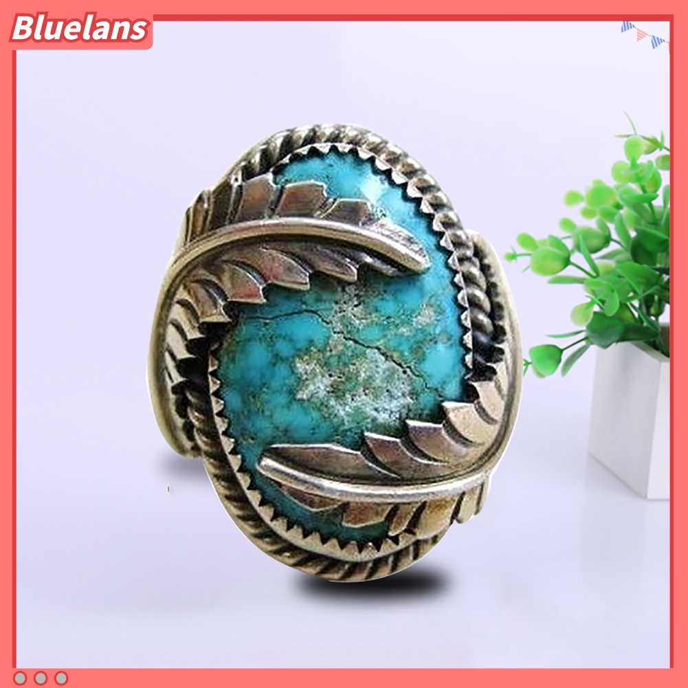 Bluelans Vintage Leaves Cover Artificial Turquoise Ring Wedding Party Engagement Jewelry