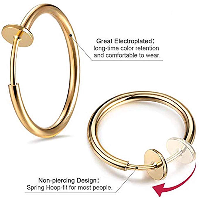 1pair Retractable Earrings No Need Piercing Unisex Classic Hip-hop Hoop Earrings