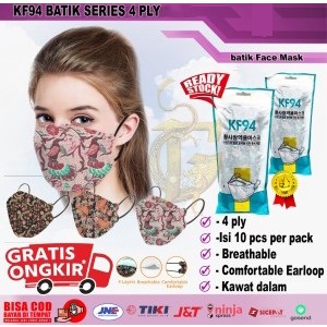 MASKER KF94 BATIK 4 PLY ISI 10 PCS KF94 MOTIF BATIK KHAS INDONESIA UNIK LUCU - MASKER KF94 BATIK