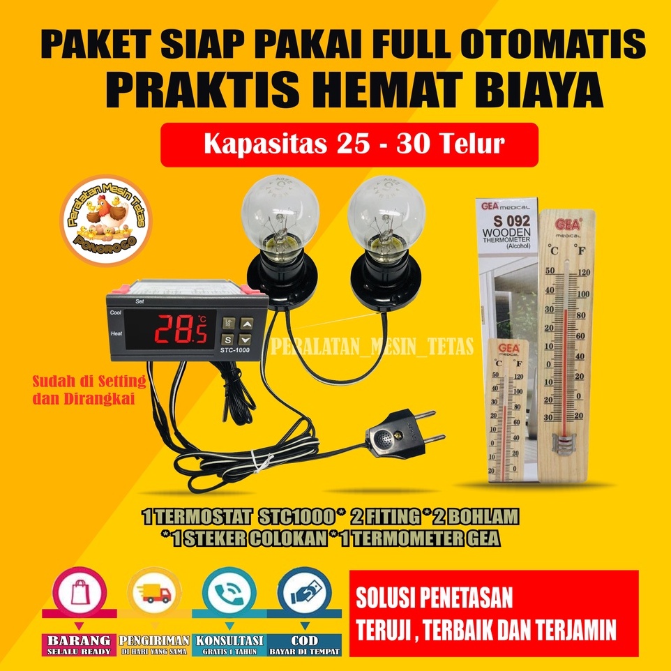 Paket Siap Pakai Termostat STC1000 Kap.20 Sampai 120 Butir Mesin Tetas Full Otomatis Penetas Otomatis