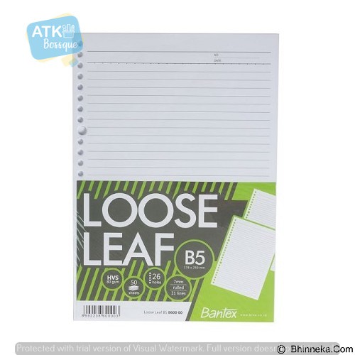 

Bantex Loose Leaf Paper B5 80 gsm 50 Sheets - 26 Holes 8600 00