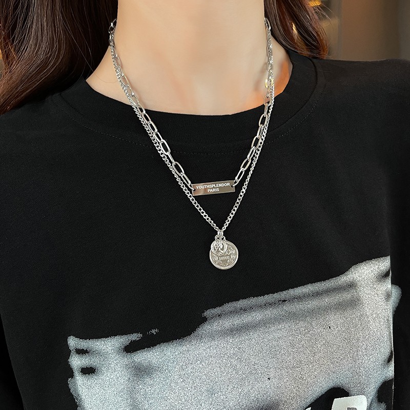 Double Portrait Necklace Accessories Pendant Hip Hop Clavicle Chain Korean Version