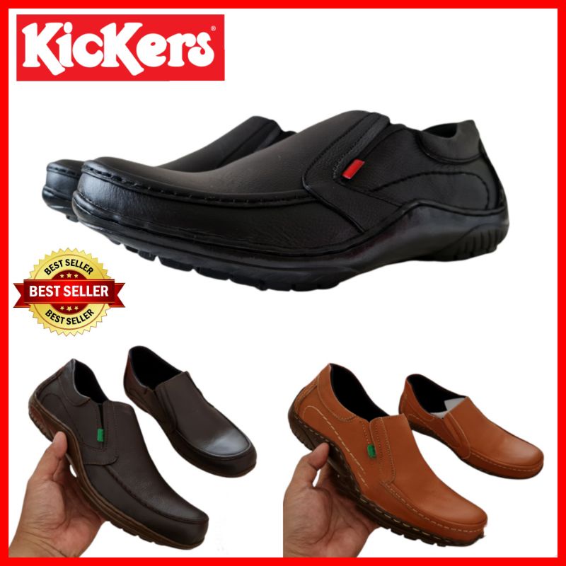 SEPATU PANTOPEL PRIA KICKERS SLIP ON KULIT ASLI / SEPATU KERJA PRIA FORMAL ASLI KULIT / SEPATU PANTOFEL COWOK RESMI BISNISMAN / SEPATU WEDDING PERNIKAHAN