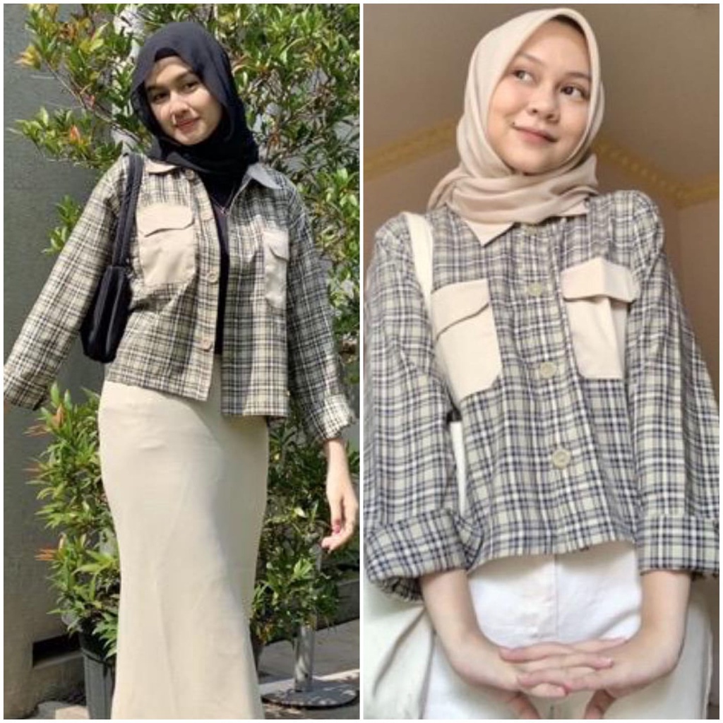 JKFashion - ZFS OOTD Kemeja Lengan panjang Kotak / TATTERSAL OVERSIZE TARTAN POCKET SHIRT / Kemeja L