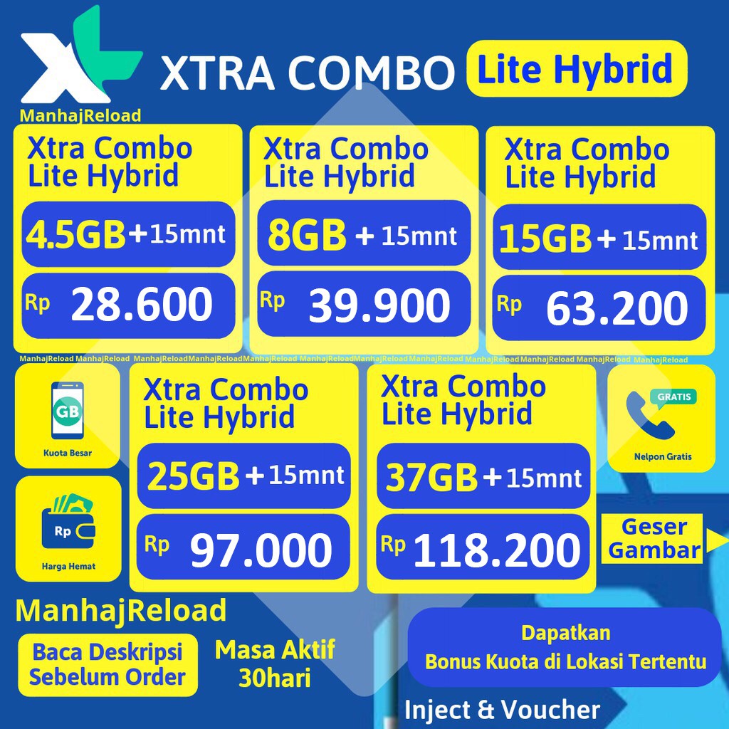 Xl Inject Voucher Kuota Xtra Combo Lite Hybrid 4 5gb 8gb 15gb 25gb 37gb Shopee Indonesia