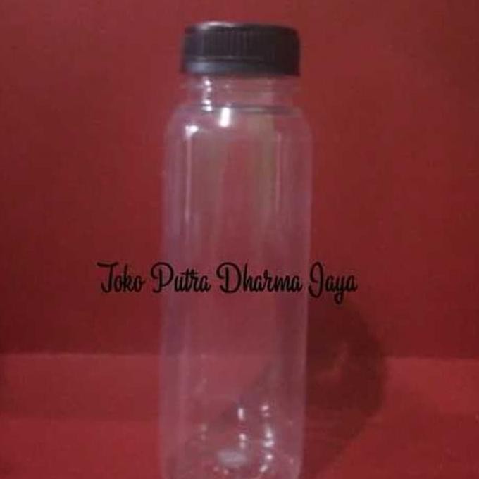 BOTOL PLASTIK PET 250ML JUS BULAT TUTUP SEGEL HITAM
