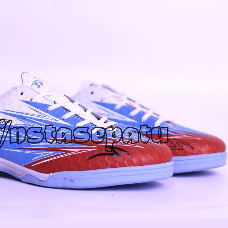 ☺ Sepatu Futsal Specs Accelerator Lightspeed 3 In-White/Tulip Blue/Emperor Red ○