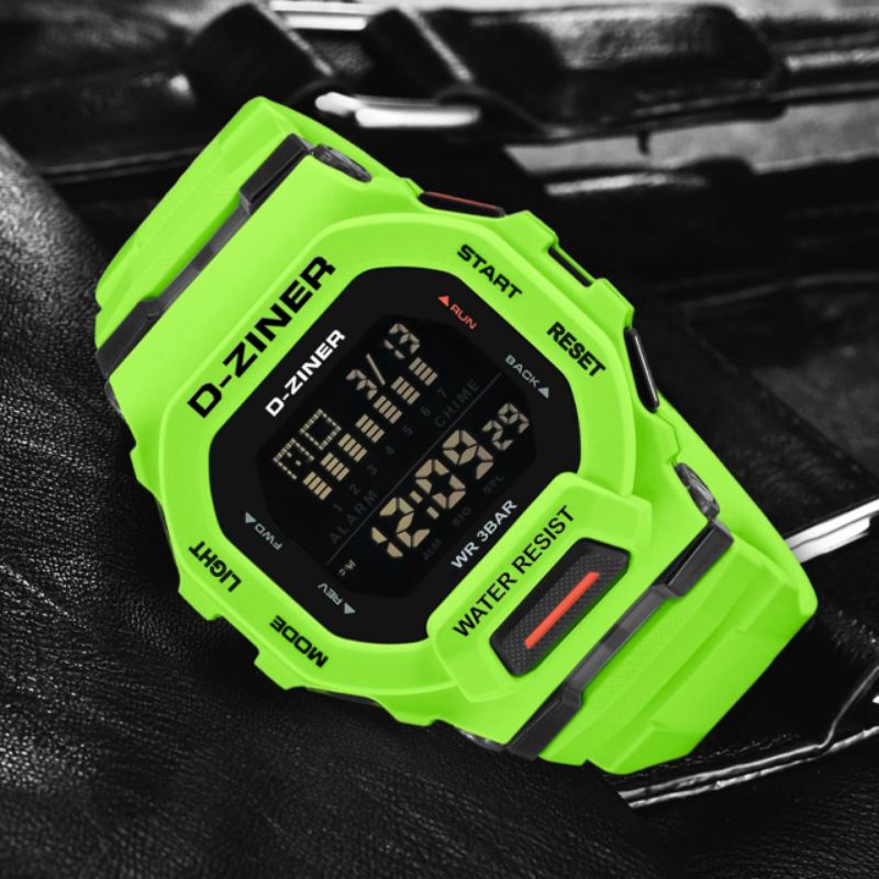 jam tangan pria Mewah D-ZINER 8312 Tali rubber Hijau Digital Original