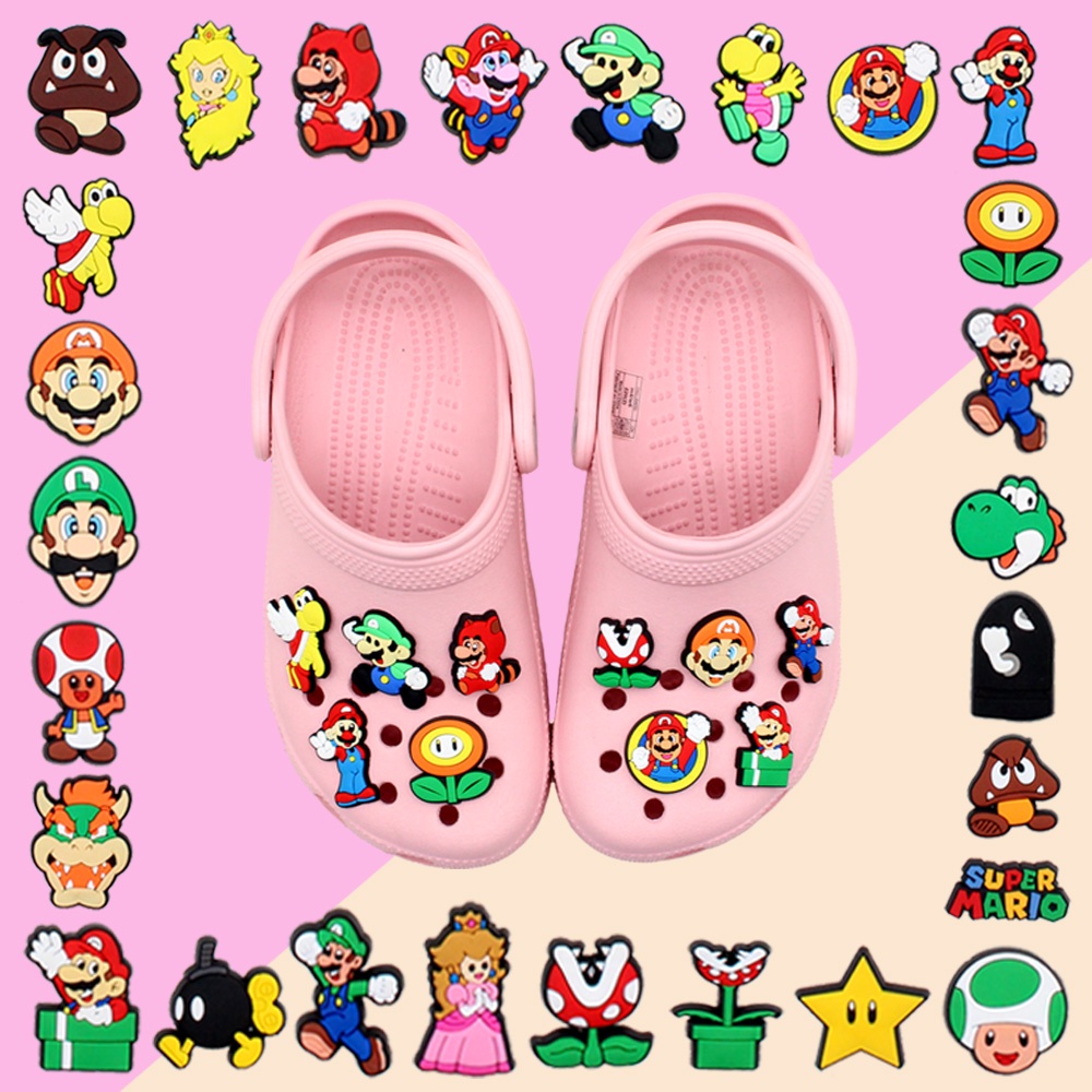 Kartun Mario Jibbitz shoe charms decorate sandal accessories Gesper Bahan DIY Dapat Dilepas imut Crocs aksesoris sepatu