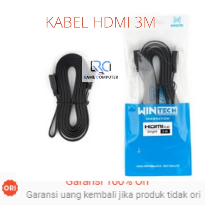 Kabel Hdmi To Hdmi 3m Flat (Gold Plated) versi 1.4 FULL HD